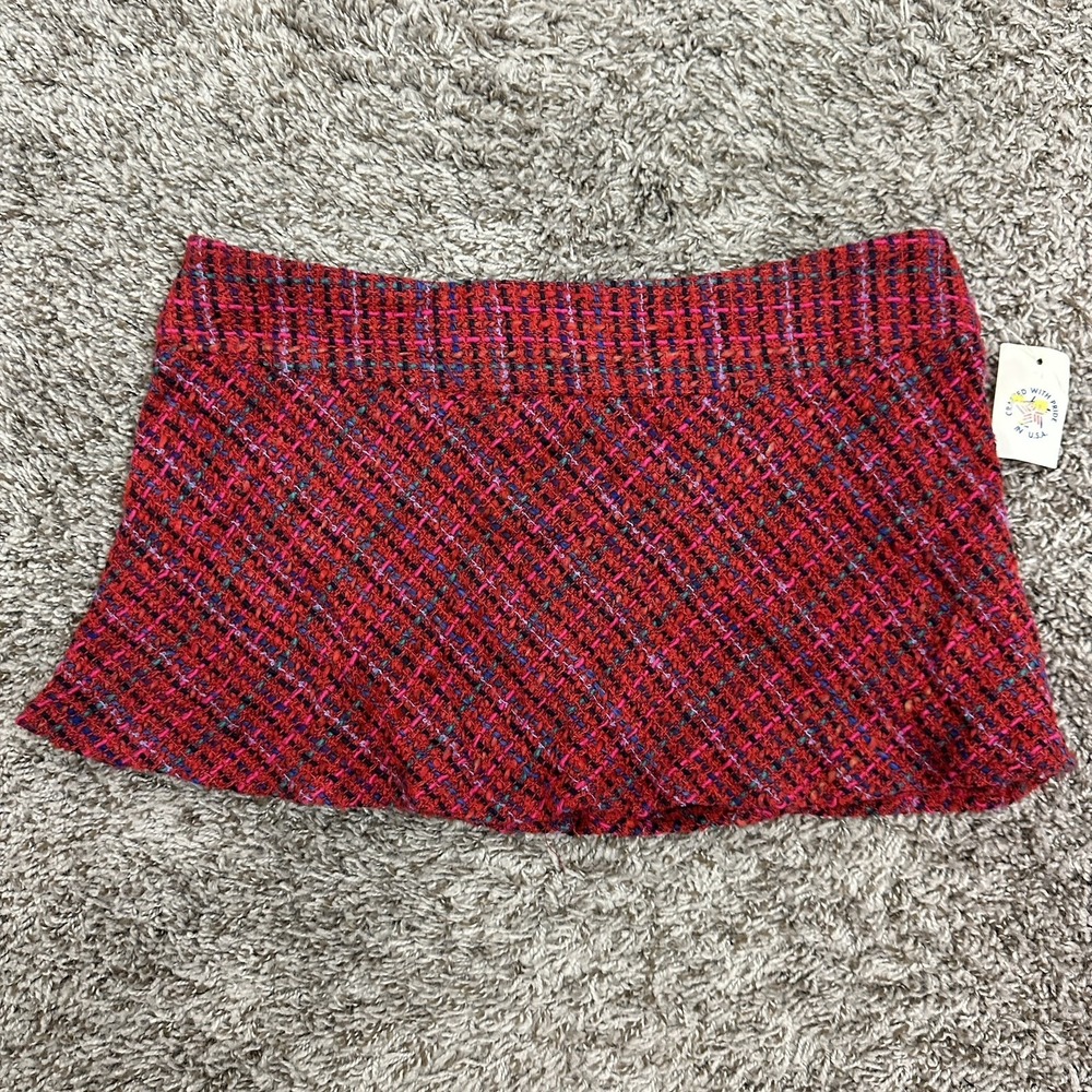Vintage Y2K Red Plaid Low Rise Micro Mini Skirt Preppy 90s Juniors 7 Preppy NWT